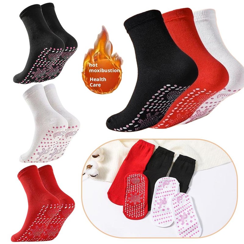 Self-heating Acupressure Socks with Nano-heating Dots Therapeutic Compression Socks for Foot Massage Circulation Breathable (Beige) - Image 2